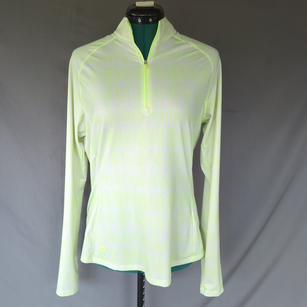 adidas Neon Yellow Quarter Zip Running Top Mesh Long Sleeve Women's M Tenniscore